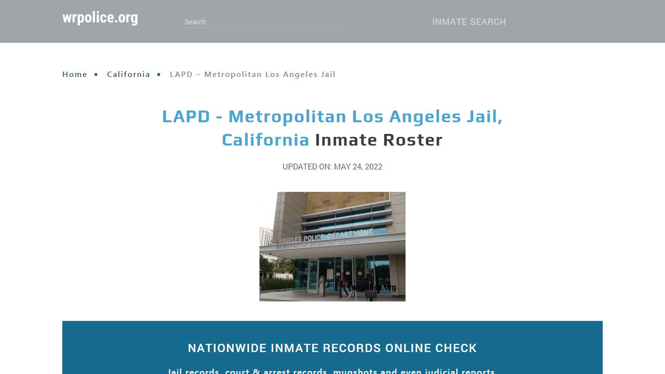 LAPD - Metropolitan Los Angeles Jail, California - Inmate Locator
