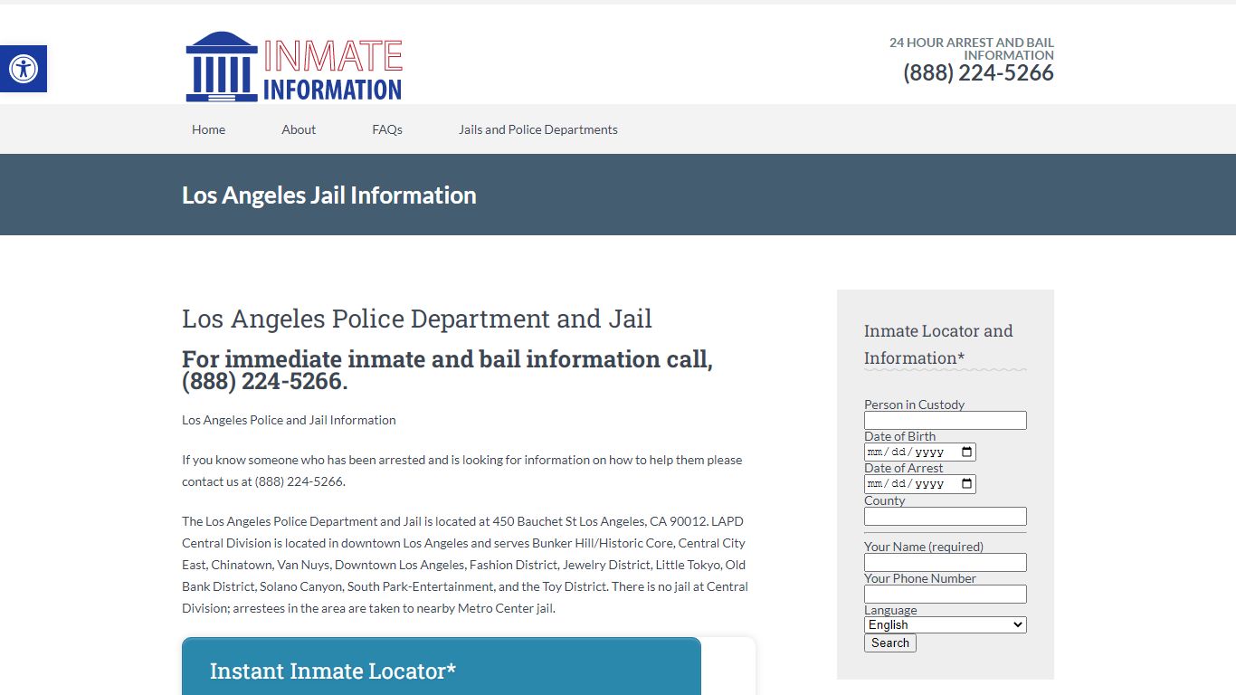Los Angeles Police Department and Jail - Inmate Information
